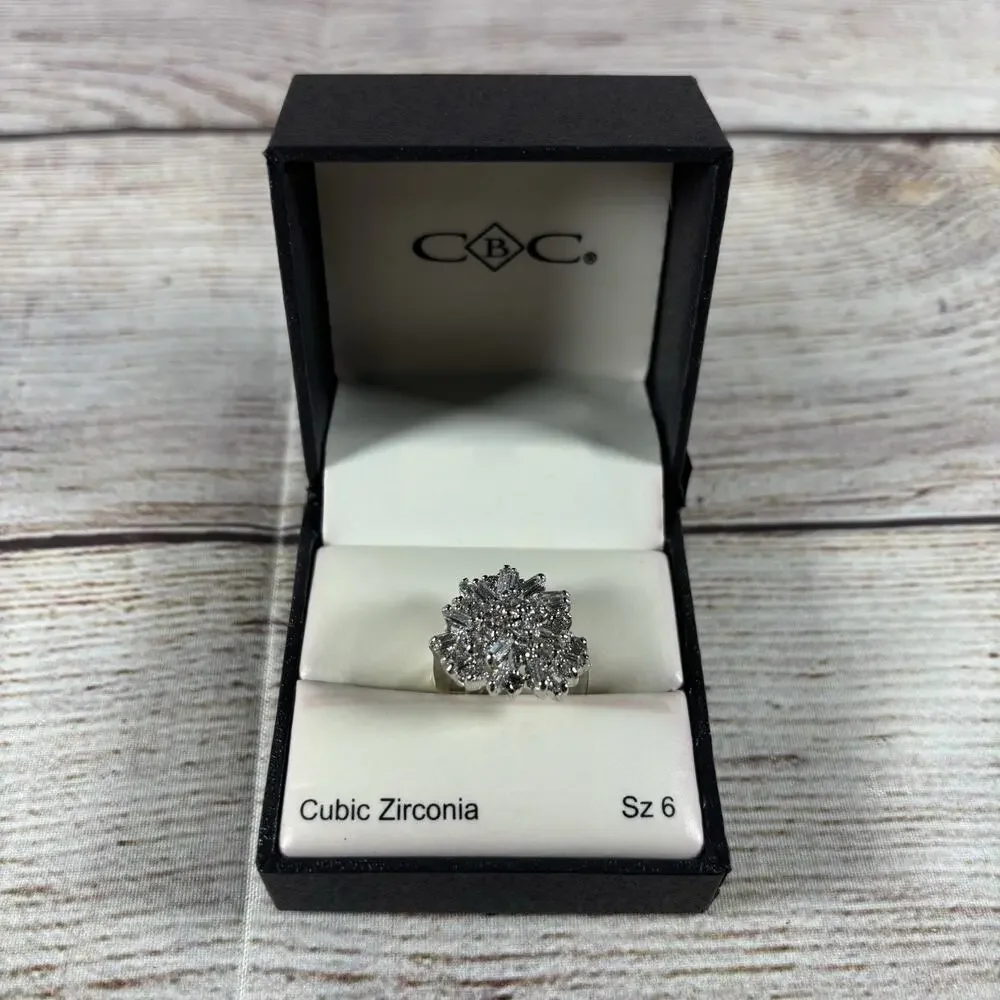 CBC Cubic Zirconia Brilliant Cut Fashion Ring Size 6 Floral Cluster Design